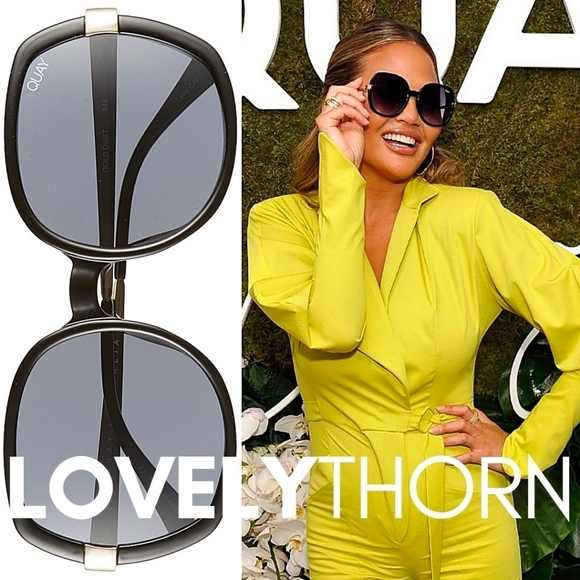 QUAY // ltd ed chrissy teigen retro-glam oversized round black smoke gold sunnie main image 9